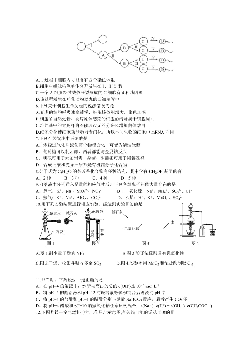 2019-2020年高三第四次模拟考试理科综合试卷 word版含答案.doc_第2页