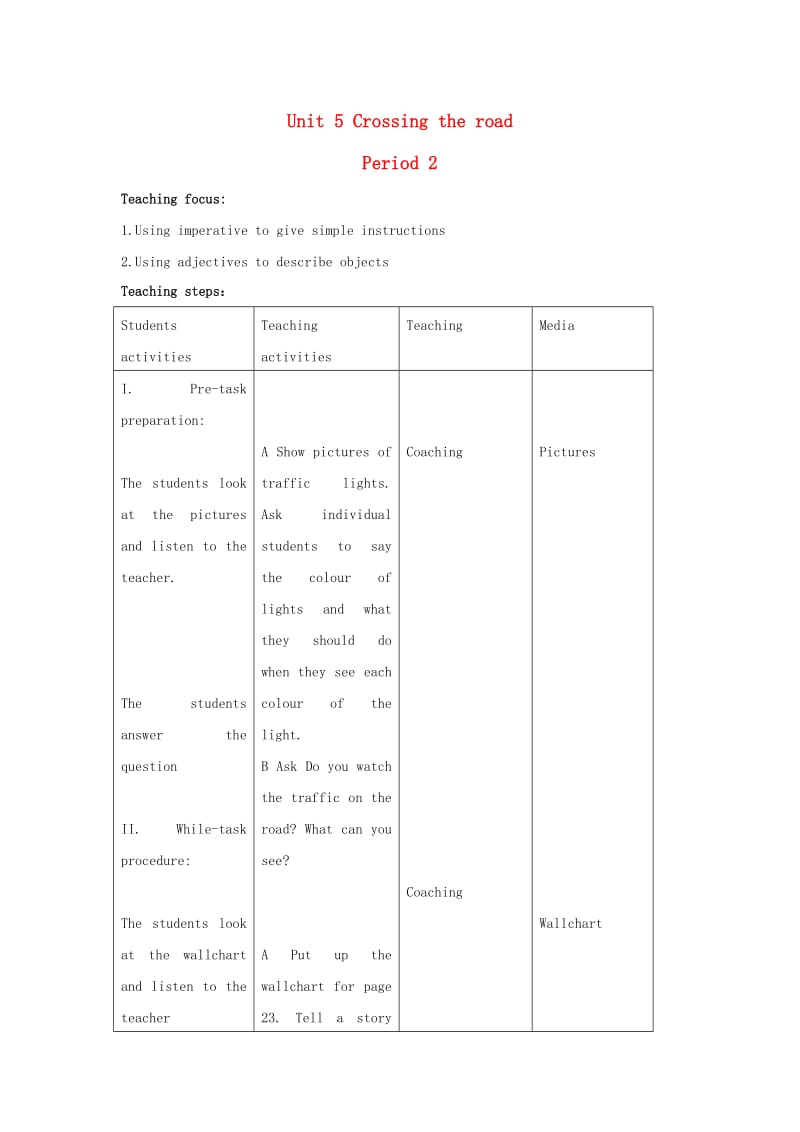 二年级英语上册 Unit 5 Crossing the road（period2）教案 沪教牛津版.doc_第1页