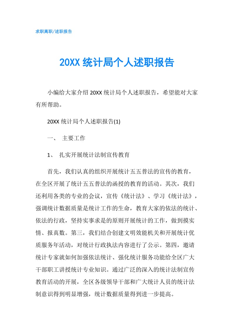 20XX统计局个人述职报告.doc_第1页