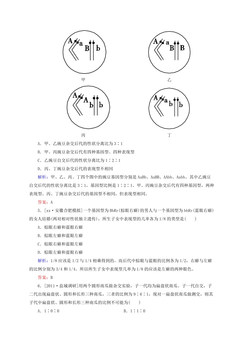 2019年高考生物一轮复习 开卷速查 1.2 孟德尔的豌豆杂交实验(二) 新人教版必修2.doc_第2页