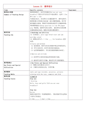 三年級英語下冊 Lesson 21 教學設計 冀教版.doc