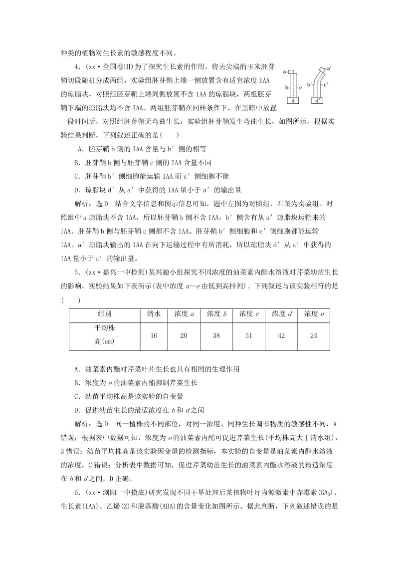 2019年高考生物一轮复习 第3部分 稳态与环境 第二单元 植物的激素调节 课时检测（三十二）植物的激素调节.doc_第2页