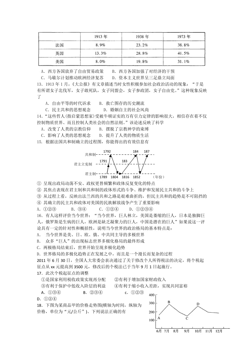 2019-2020年高三3月高考预测题 文综.doc_第3页