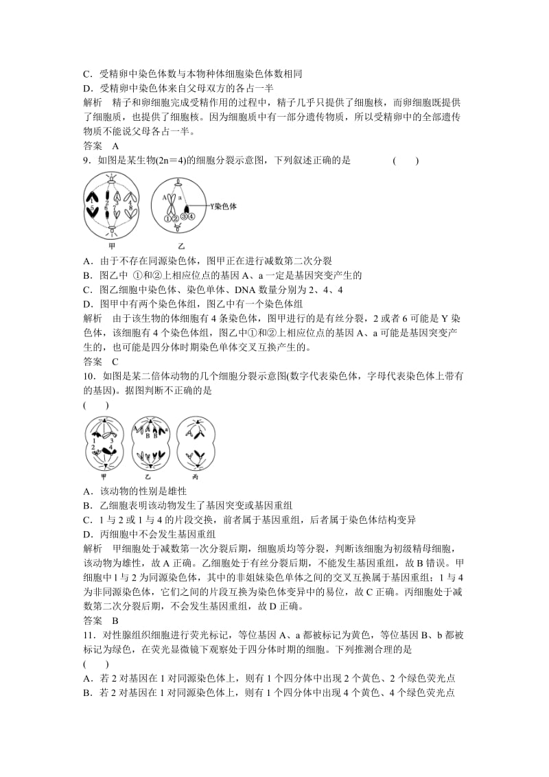 2019-2020年高考生物一轮复习 第1单元第3讲 减数分裂和受精作用.doc_第3页