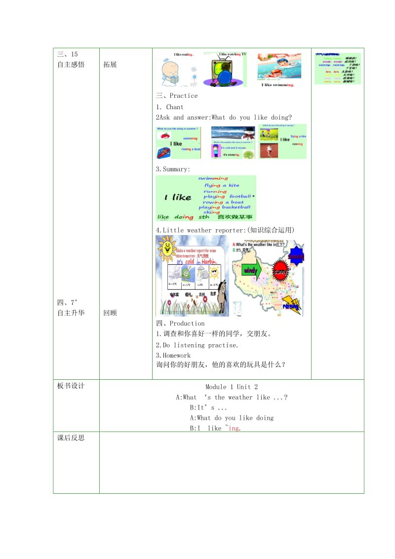 二年级英语下册 Module 1 Unit 2 I like swimming教案 外研版.doc_第2页