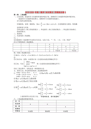 2019-2020年高一數(shù)學(xué) 知識要點 蘇教版必修4.doc