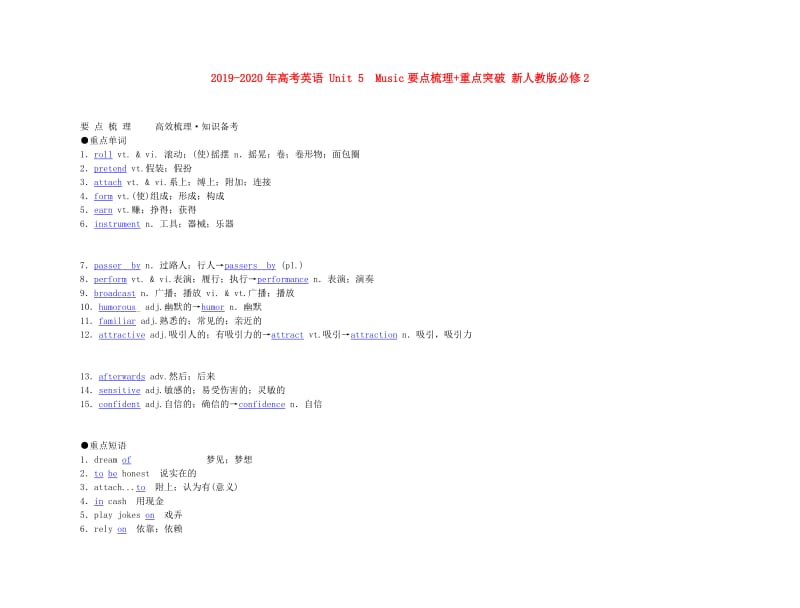 2019-2020年高考英语 Unit 5　Music要点梳理+重点突破 新人教版必修2.doc_第1页