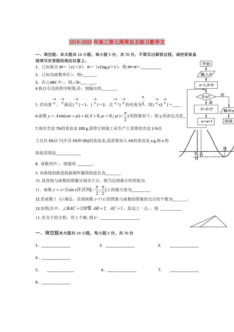 2019-2020年高三第七周周自主练习数学文.doc_第1页