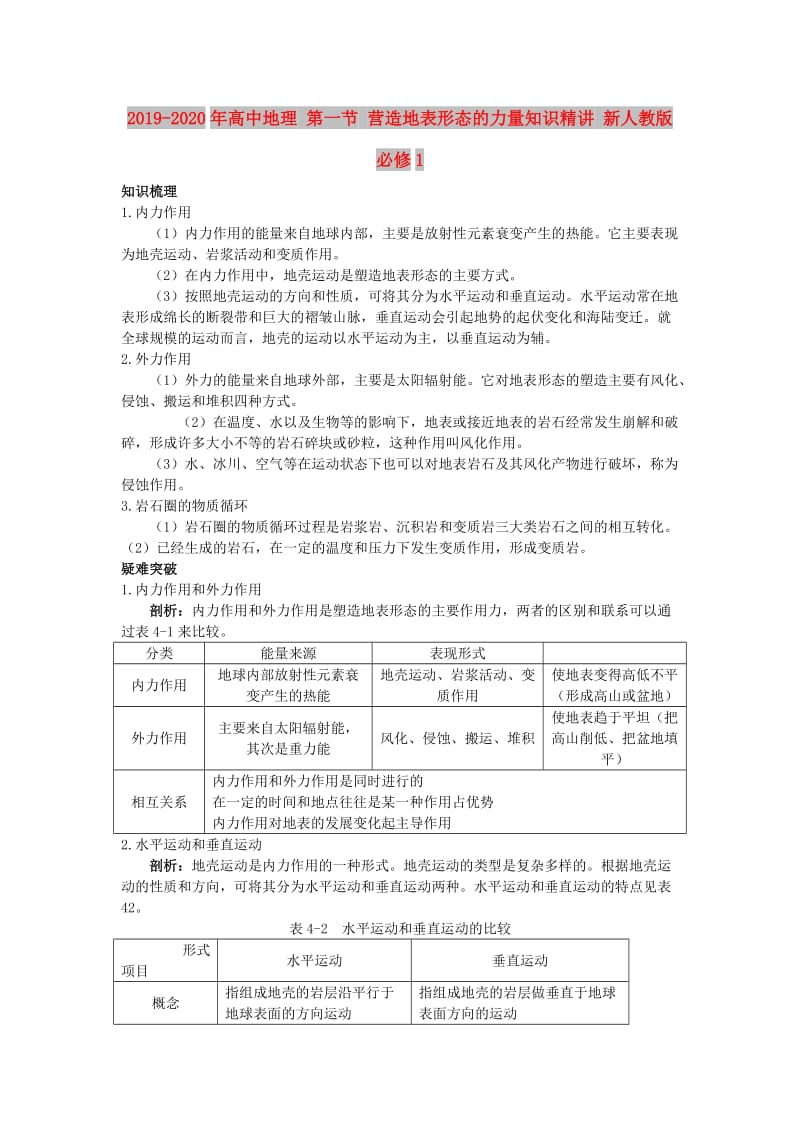 2019-2020年高中地理 第一节 营造地表形态的力量知识精讲 新人教版必修1.doc_第1页