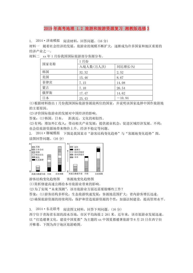 2019年高考地理 1.2 旅游和旅游资源复习 湘教版选修3.doc_第1页