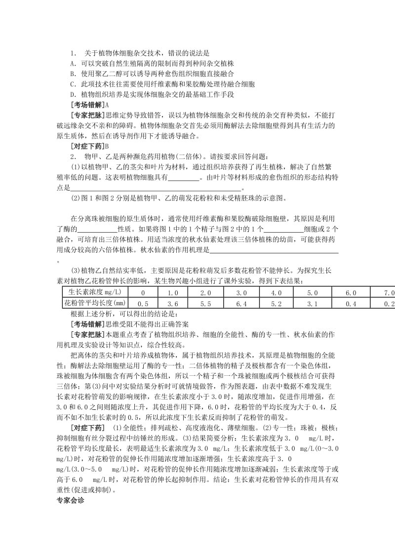 2019-2020年高考生物总复习 专家把脉高考与考场零失误考点6细胞工程.doc_第2页