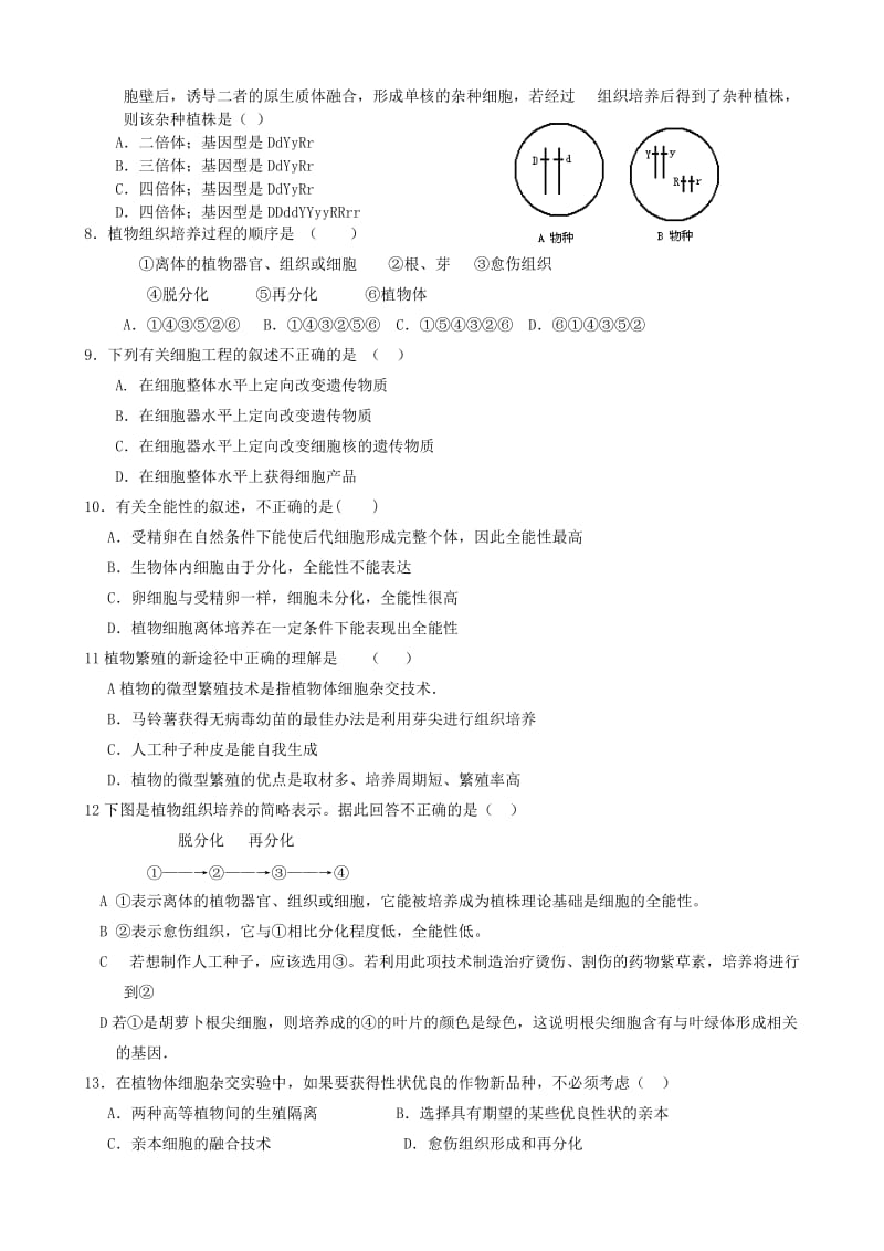 2019-2020年高中生物 植物细胞工程练习题 苏教版选修3.doc_第2页