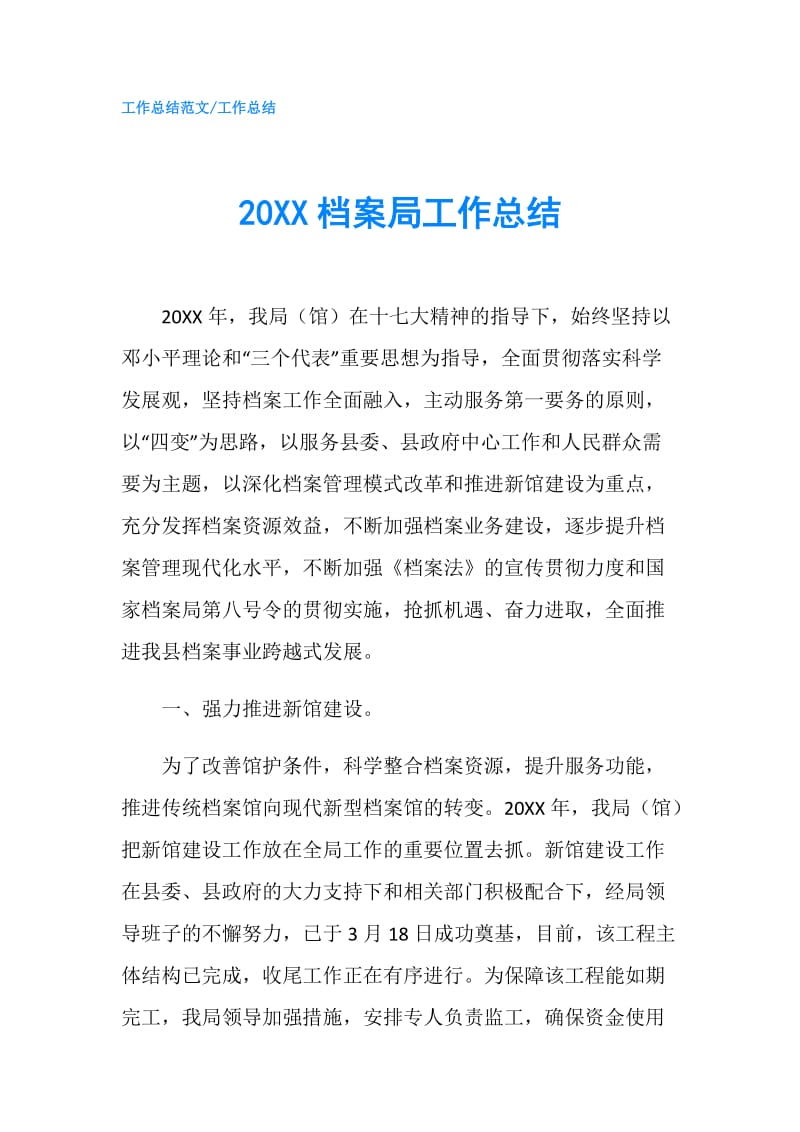 20XX档案局工作总结.doc_第1页