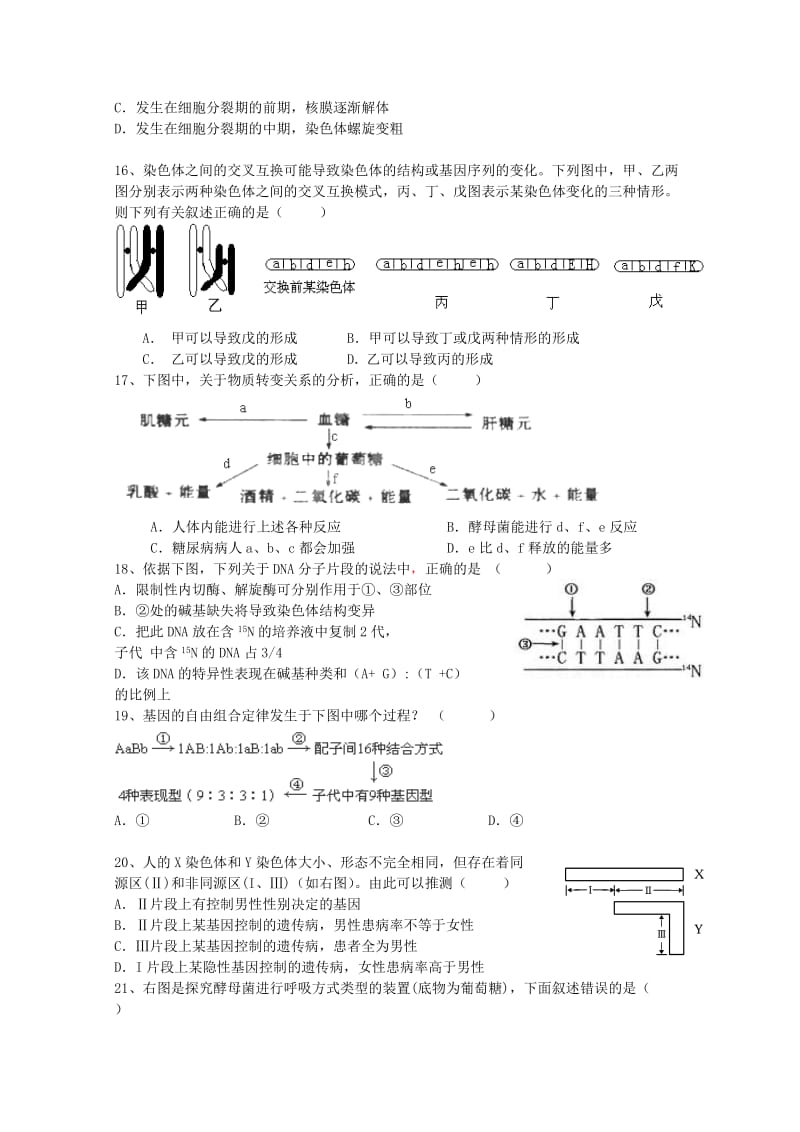 2019-2020年高三生物11月月考试题新人教版.doc_第3页