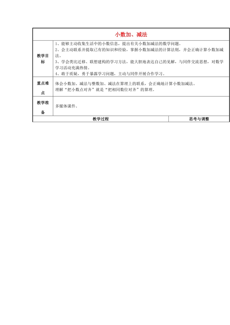 2019秋五年级数学上册 4.1 小数加法和减法教案 苏教版.doc_第1页