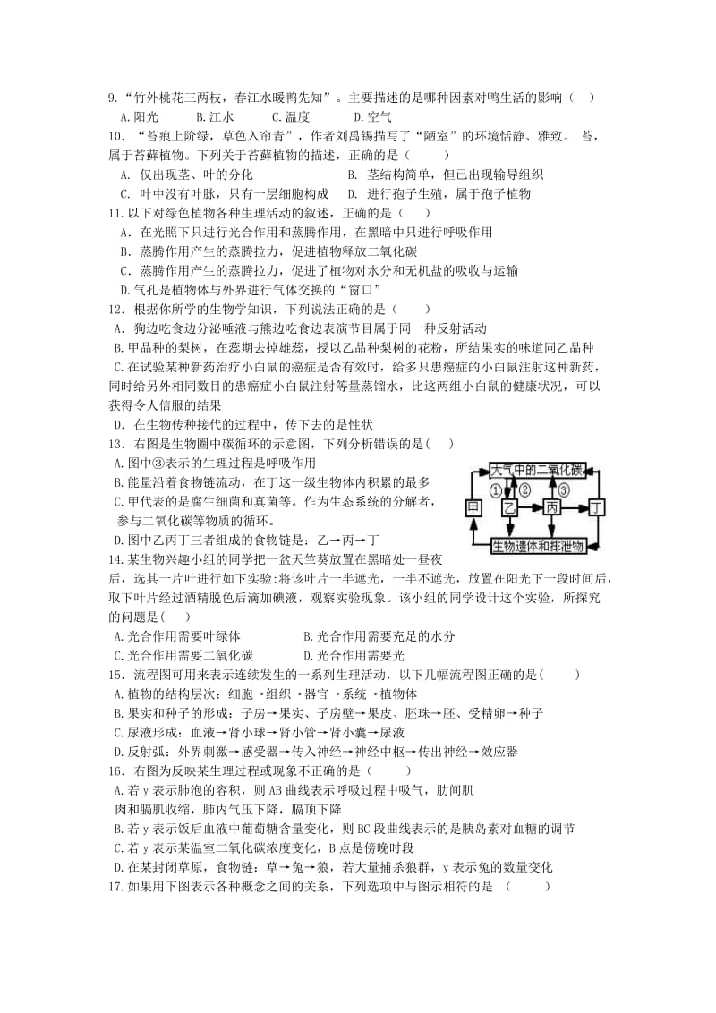 2019-2020年高二学业水平模拟考试生物试题.doc_第2页