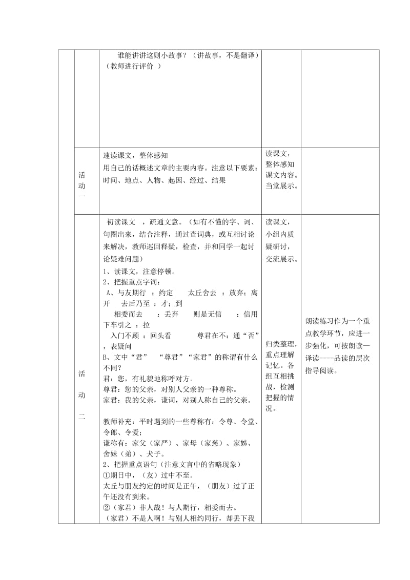 六年级语文上册 第二单元 第12课《世说新语两则》陈太丘与友期教学设计 鲁教版五四制.doc_第2页