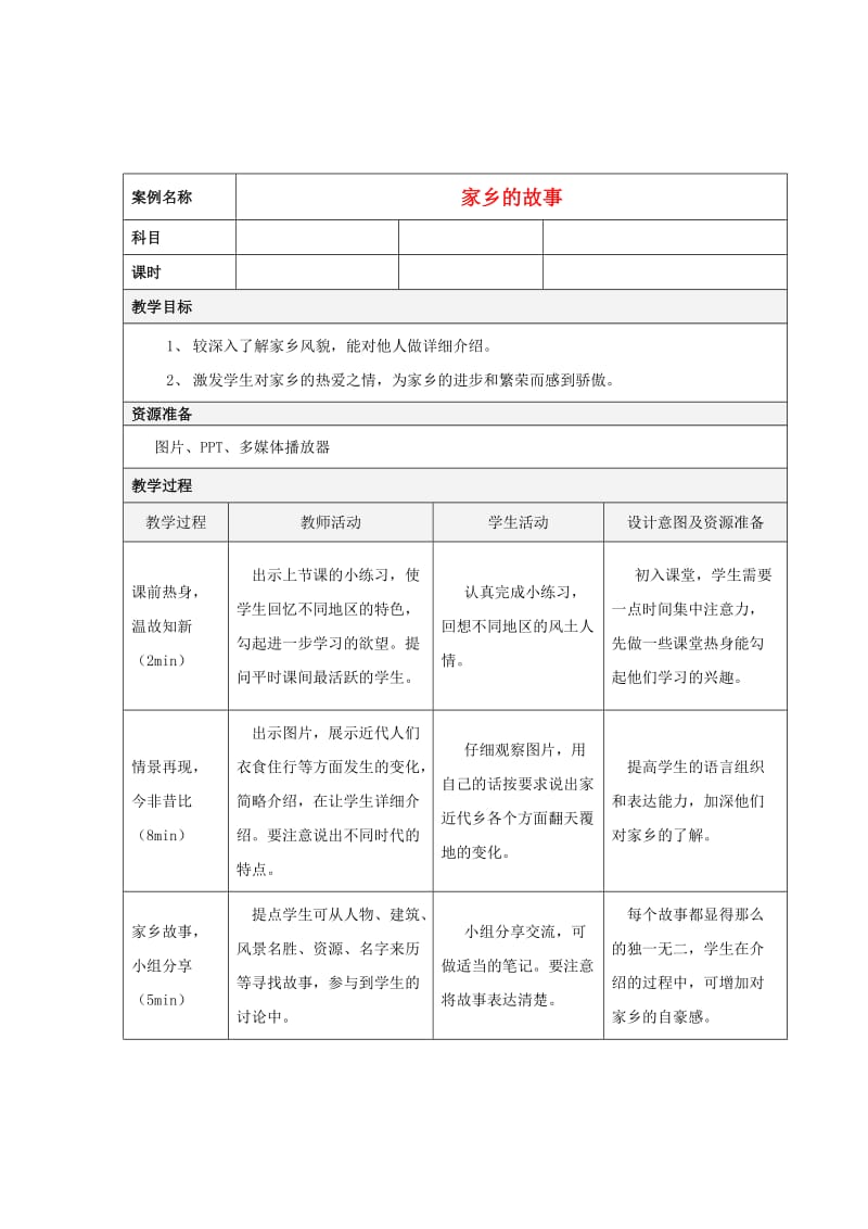 四年级思想与社会上册 家乡的故事教案2 北师大版.doc_第1页