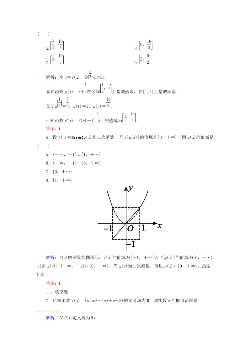 2019-2020年高考数学一轮总复习 1.3函数的定义域和值域课时作业 文（含解析）新人教版.doc_第2页