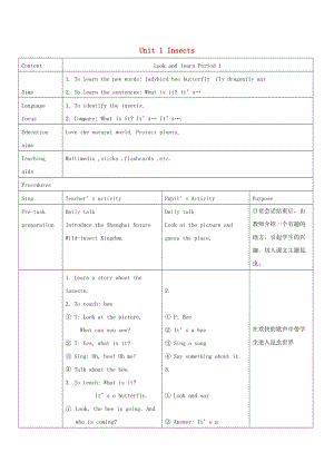 三年級(jí)英語(yǔ)上冊(cè) Unit 1 Insects教案 滬教牛津版.doc