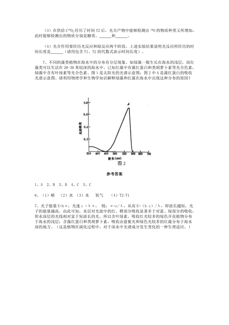 2019-2020年高中生物《光合作用》同步练习1 浙科版必修1.doc_第2页