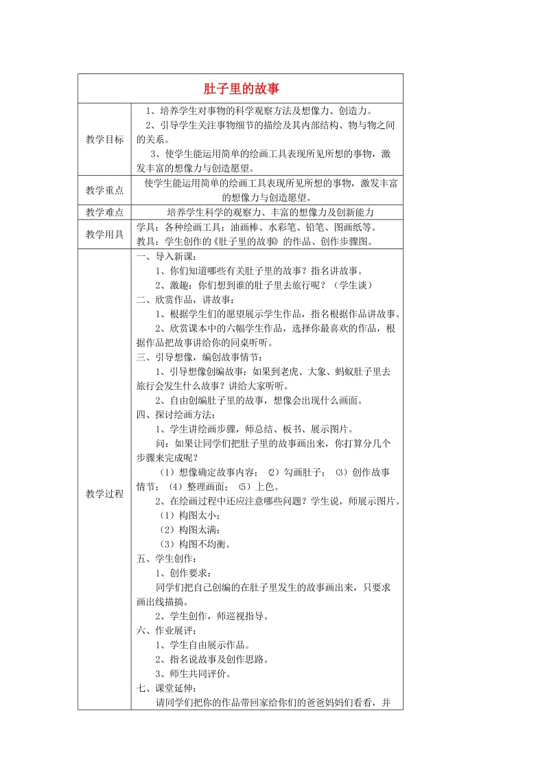 三年级美术上册 第3课 肚子里的故事教案 岭南版.doc_第1页