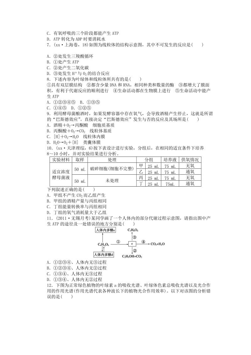 2019年高考生物一轮复习 第三单元 细胞的能量供应和利用单元检测 苏教版 .doc_第2页