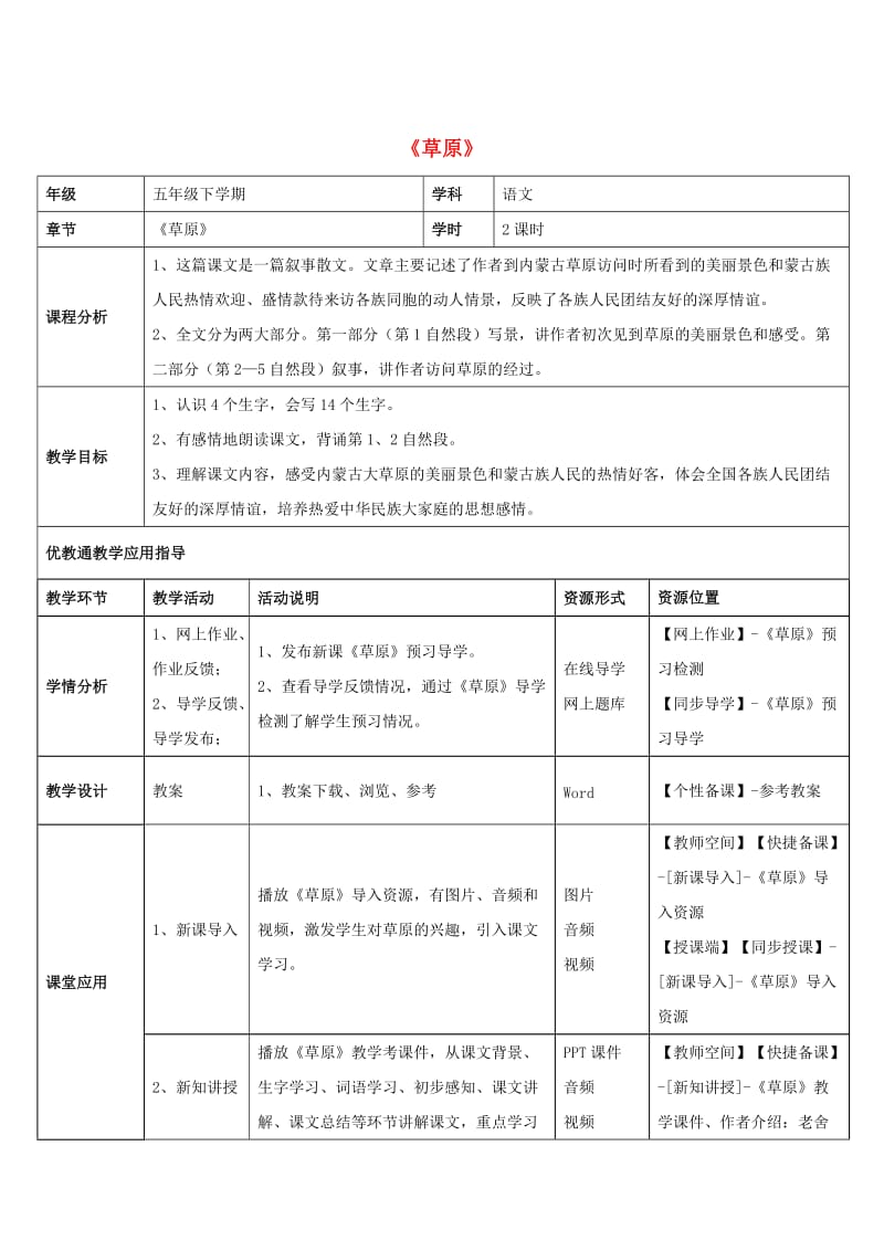 五年级语文下册 1.草原教学设计 新人教版.doc_第1页