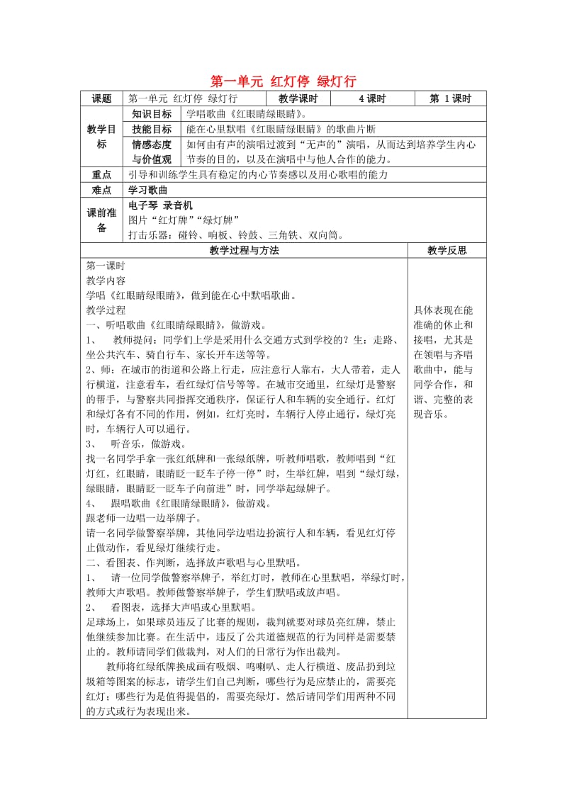 2019春一年级音乐下册 全一册教案 新人教版.doc_第1页