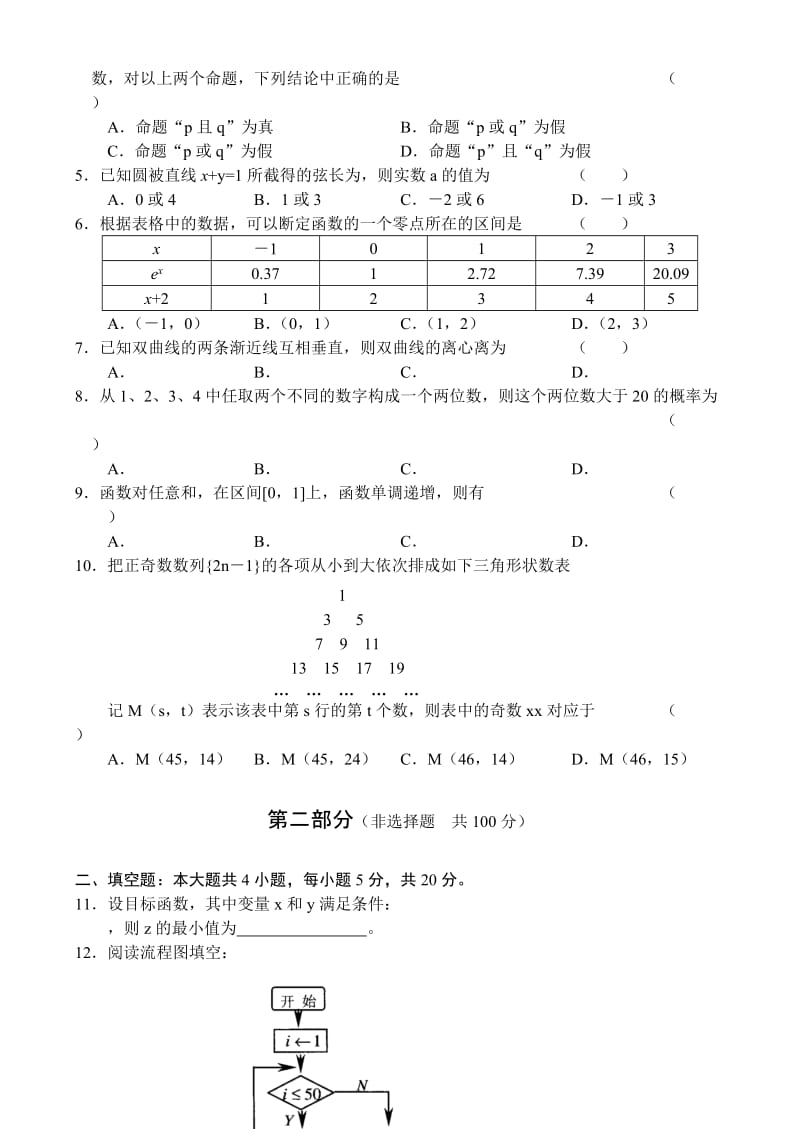 2019-2020年高三年级第二次调研考试数学试题文科.doc_第2页