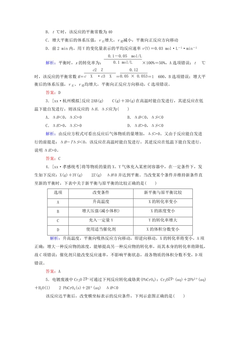 2019年高考化学大一轮复习 7.3 化学平衡的移动和化学反应进行的方向实效精练（含解析）.doc_第2页