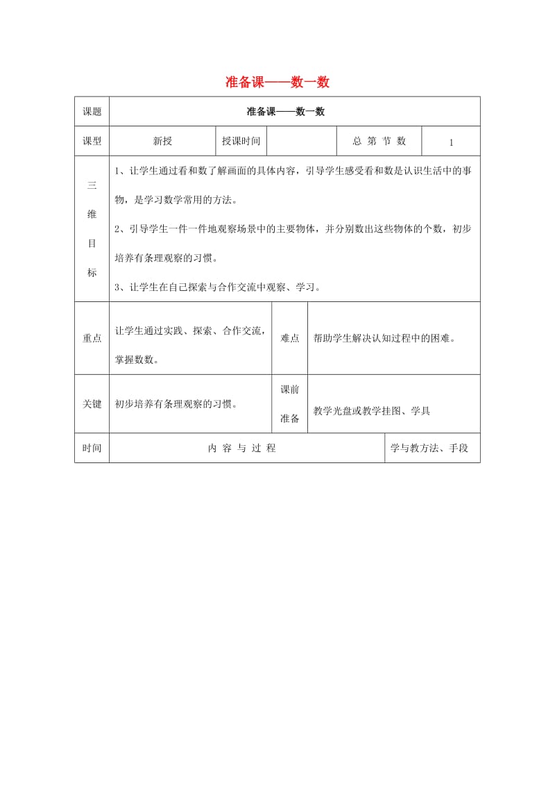 一年级数学上册 第1单元 准备课《数一数》教案2 新人教版.docx_第1页