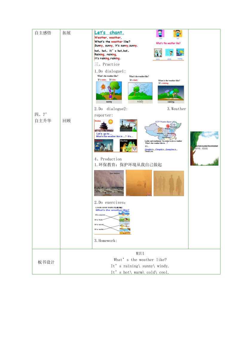 二年级英语下册 Module 1 Unit 1 What’s the weather like教案 外研版.doc_第2页