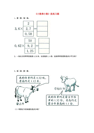 2019五年級數(shù)學(xué)上冊 第2單元《小數(shù)乘法》（小數(shù)乘小數(shù)）拔高習(xí)題（新版）冀教版.doc