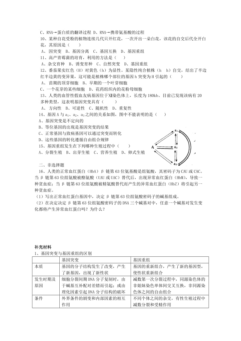 2019-2020年高中生物 第六章第四节生物的变异一基因突变和基因重组训练 人教版第一册.doc_第3页