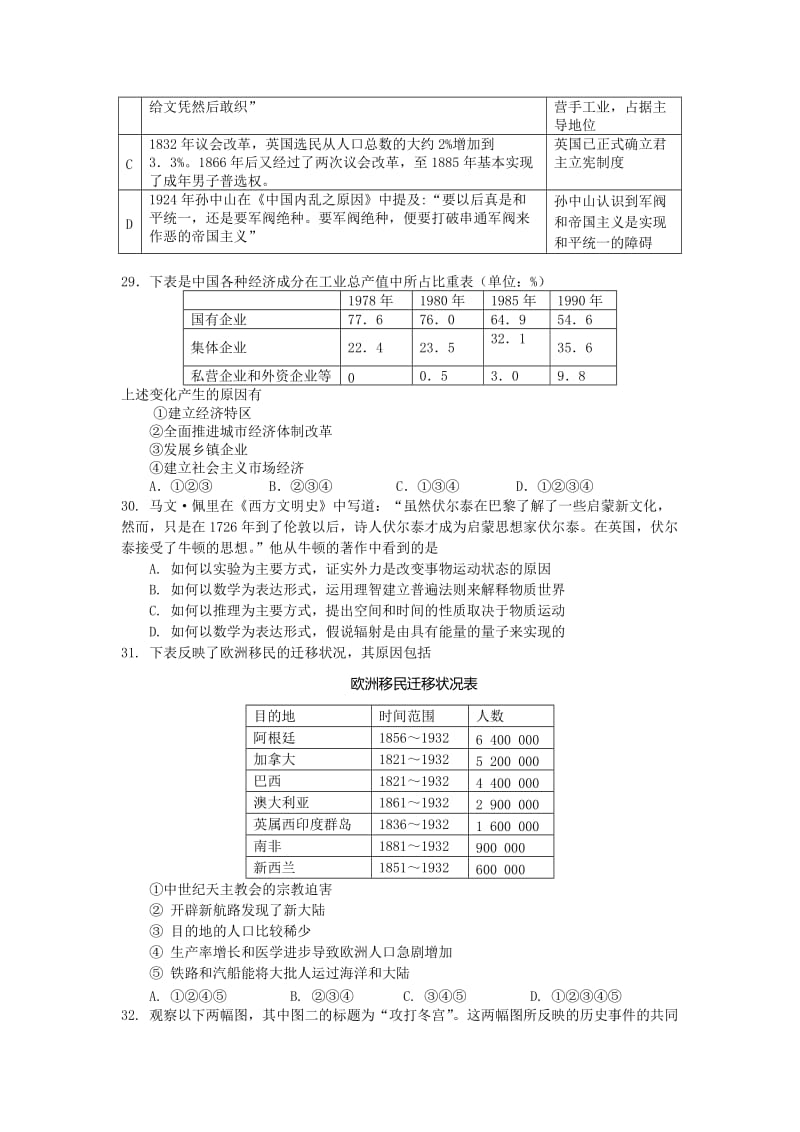 2019-2020年高三仿真（一） 文综历史 含答案.doc_第2页