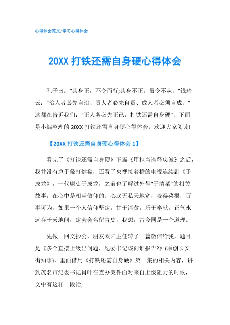 20XX打铁还需自身硬心得体会.doc_第1页