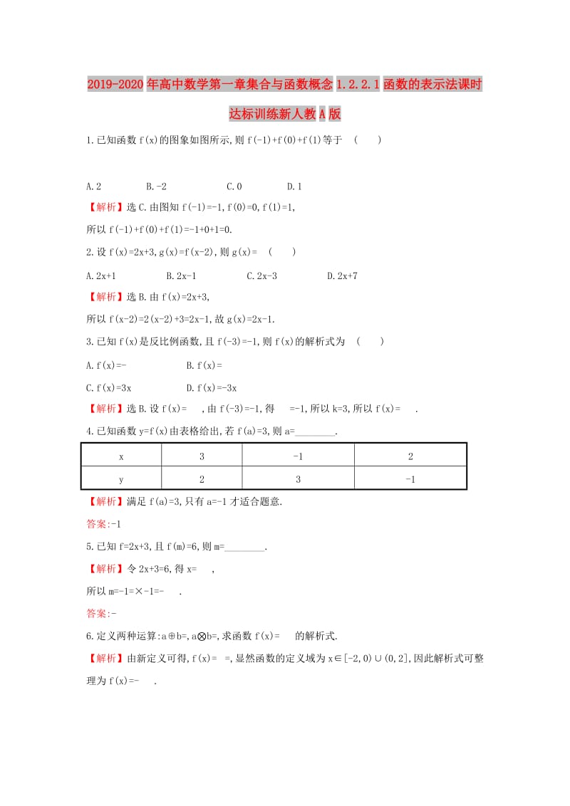 2019-2020年高中数学第一章集合与函数概念1.2.2.1函数的表示法课时达标训练新人教A版.doc_第1页