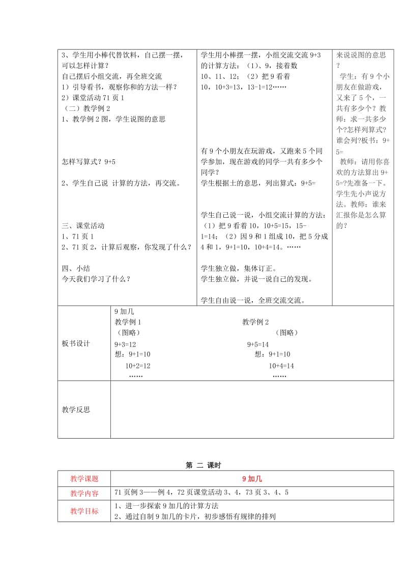 2019秋一年级数学上册 第五单元 20以内的进位加法教案 西师大版.doc_第2页