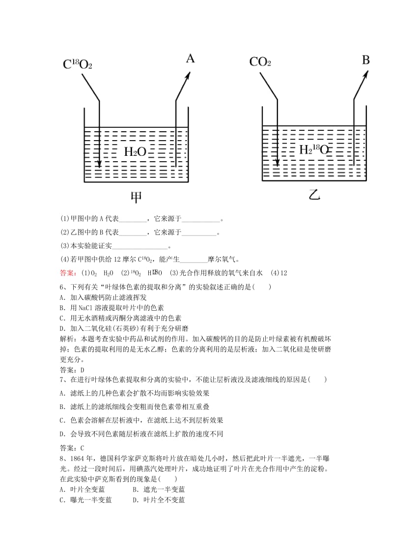 2019-2020年高三生物 1.17光合作用复习试题.doc_第2页