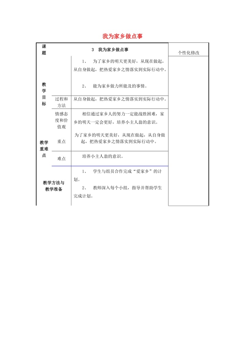 二年级思想品德上册 我为家乡做点事教案 山东人民版.doc_第1页