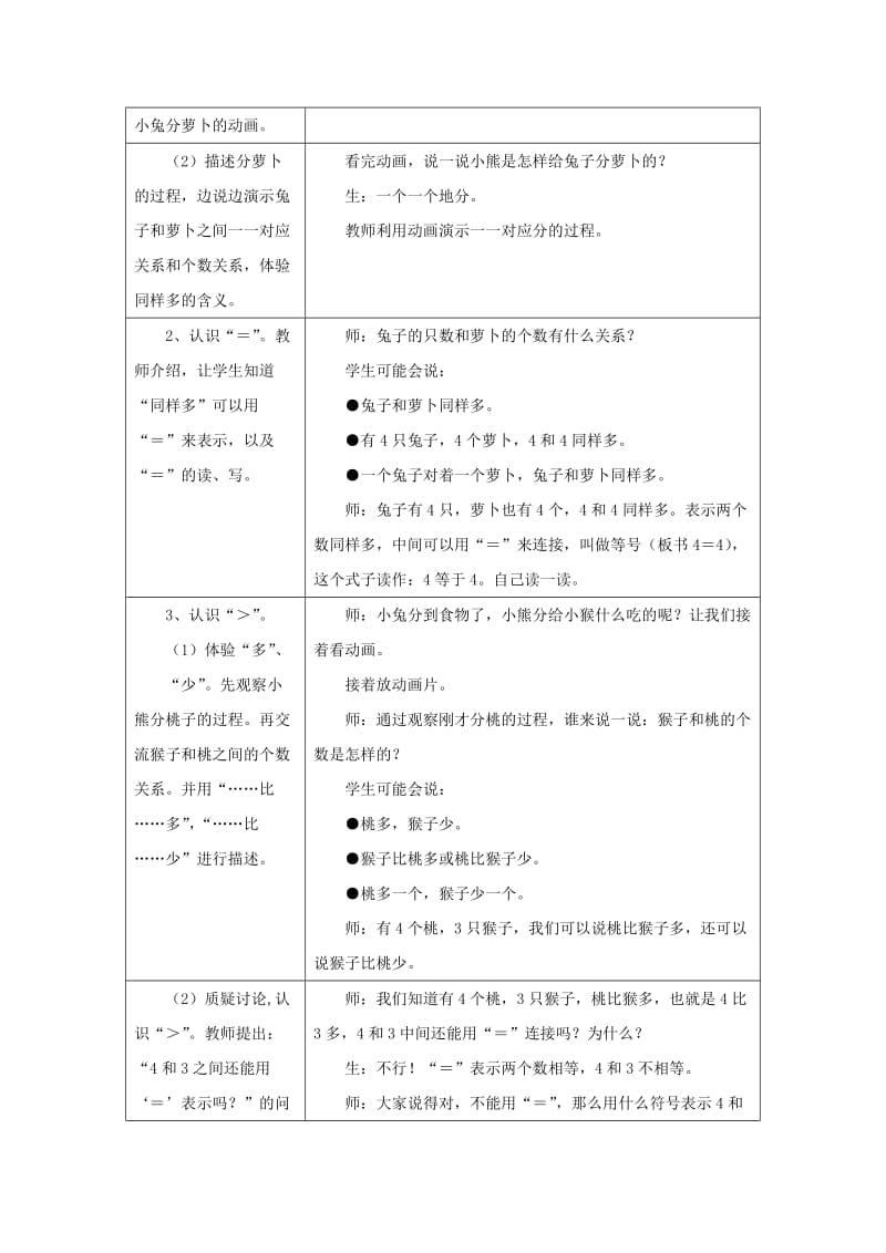 2019一年级数学上册 第2单元《10以内数的认识》（认识＞-＝-＜）教案 （新版）冀教版.doc_第2页