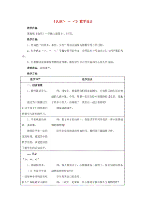 2019一年級數(shù)學(xué)上冊 第2單元《10以內(nèi)數(shù)的認(rèn)識》（認(rèn)識＞-＝-＜）教案 （新版）冀教版.doc