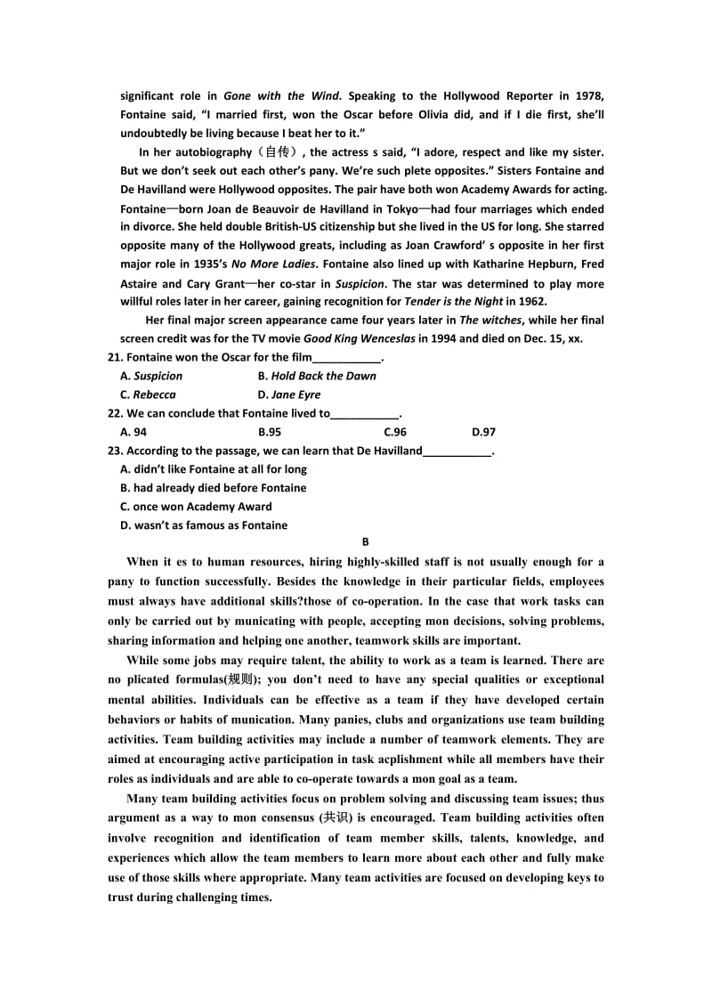 2019-2020年高三复习班上学期第三次月考英语试题A卷 含答案.doc_第3页