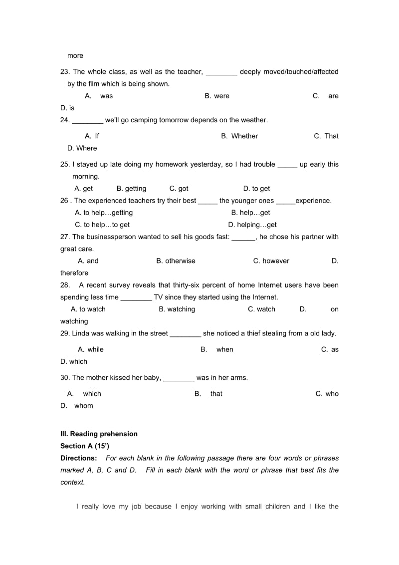 2019-2020年高一上学期第一次月考英语试题 含答案.doc_第3页