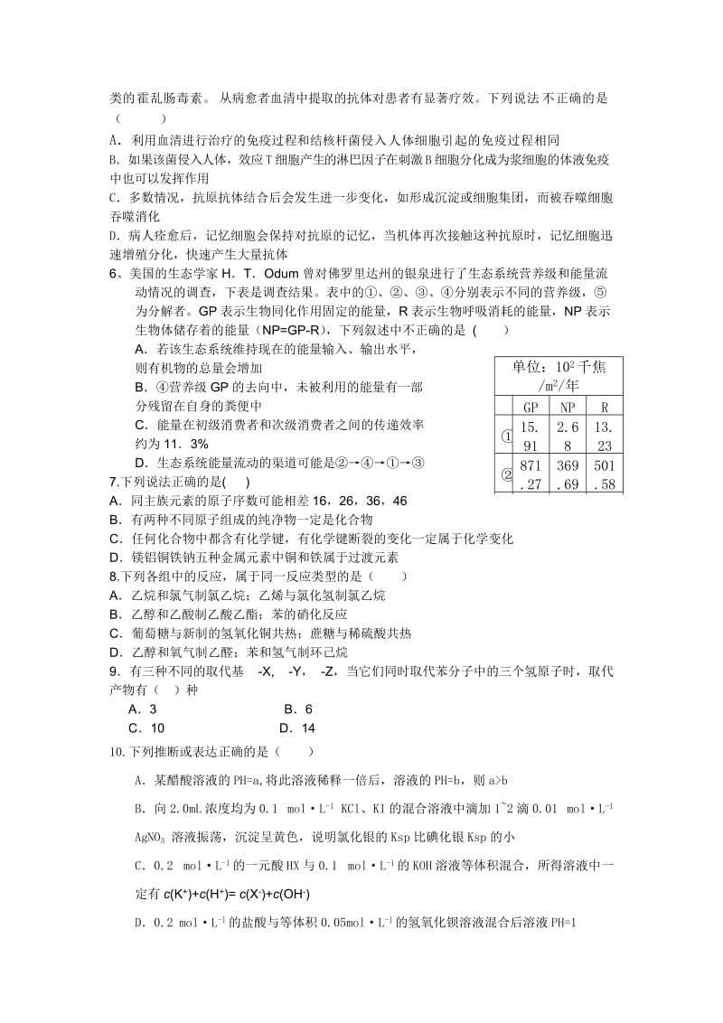 2019-2020年高三理科综合能力测试一 (I).doc_第2页