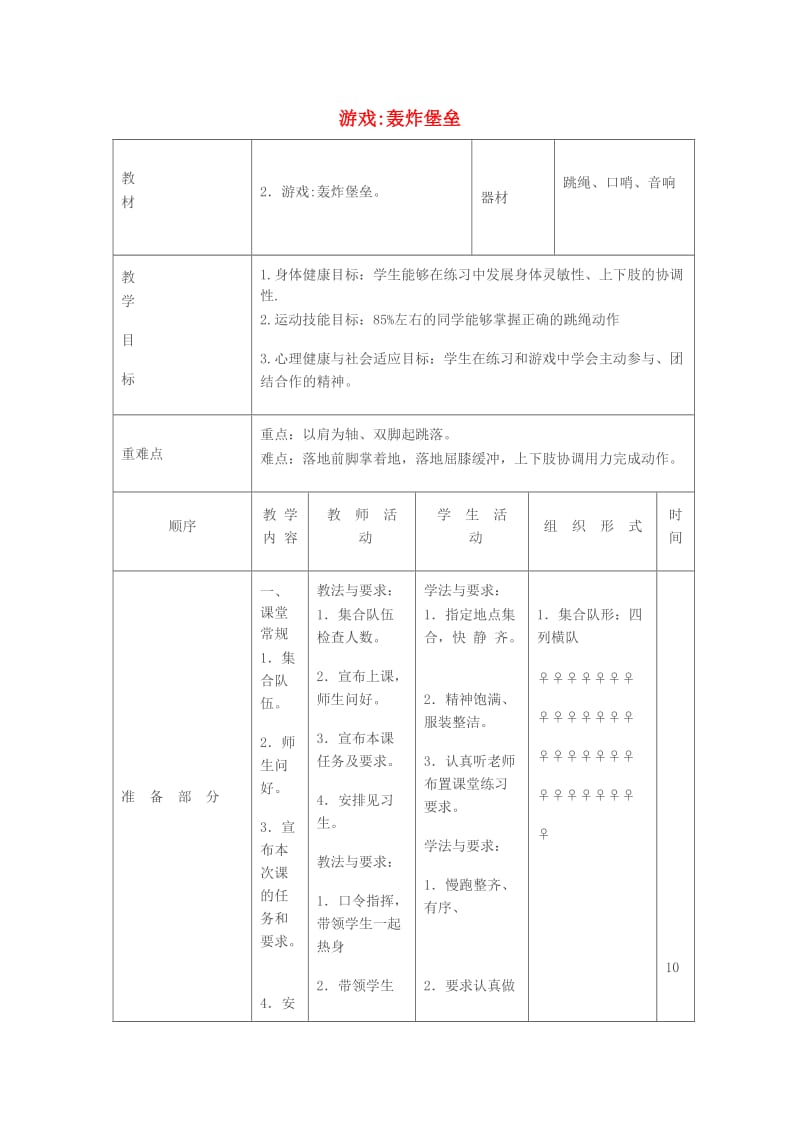 二年级体育下册 原地并脚跳短绳教案.doc_第1页