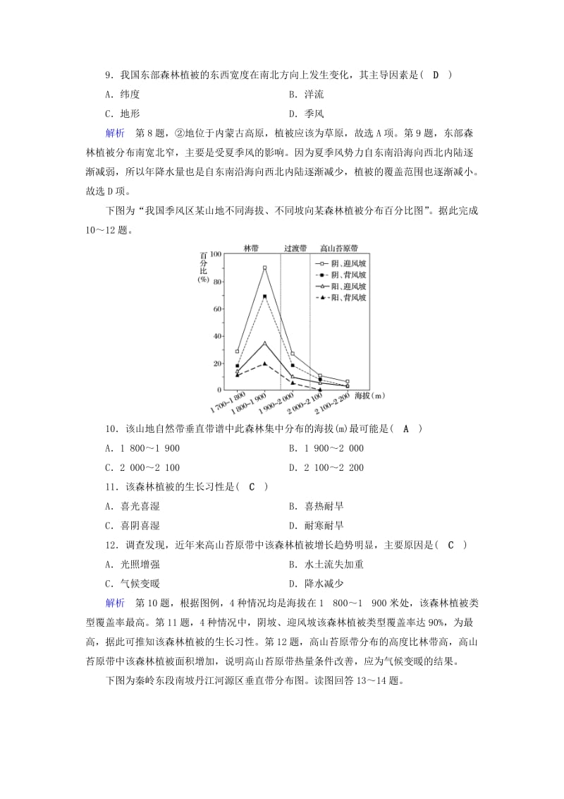 2019年高考地理大一轮复习 第五章 自然地理环境的整体性与差异性 课时达标17 山地垂直自然带分布图的判读.doc_第3页