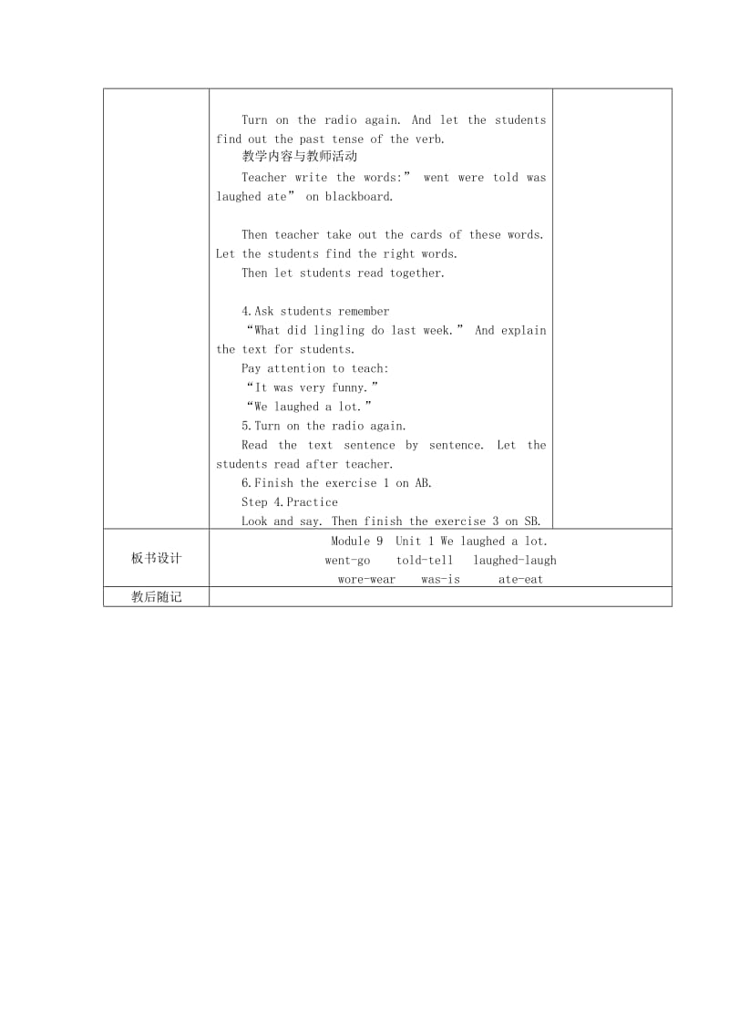 2019春五年级英语下册 Module 9 Unit 1《We laughed a lot》教案 外研版（一起）.doc_第2页