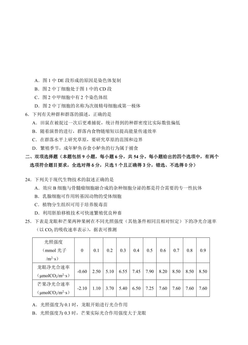 2019-2020年高三高考临门一脚生物试卷 含答案.doc_第2页